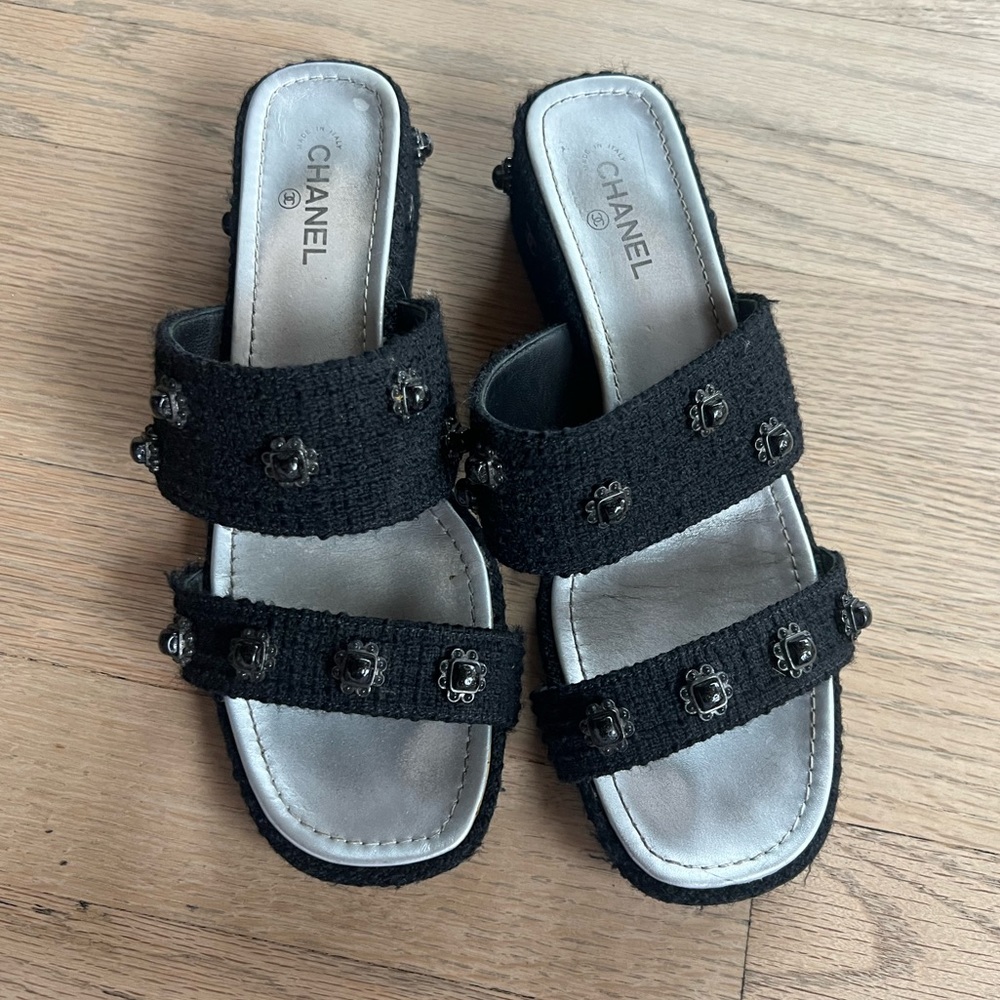 Chanel Tweed Sandals 37